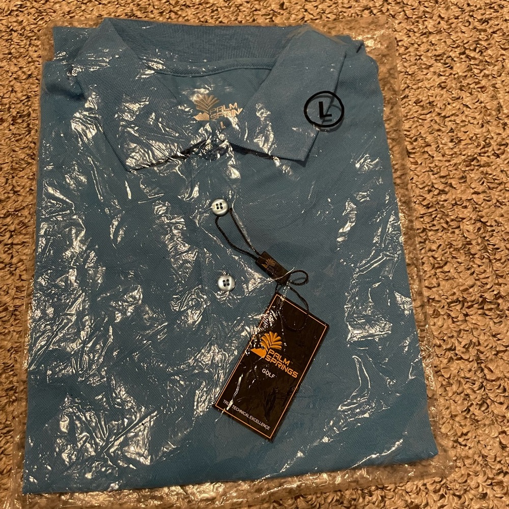 Men’s Blue Polo Shirt - Golf - Size Large - Palm Springs - BNWT - Still Sealed